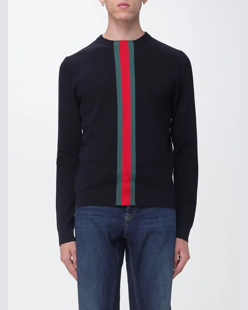 Gucci Gestreifter Baumwollpullover mit Web-Detail und Rundhalsausschnitt Blau