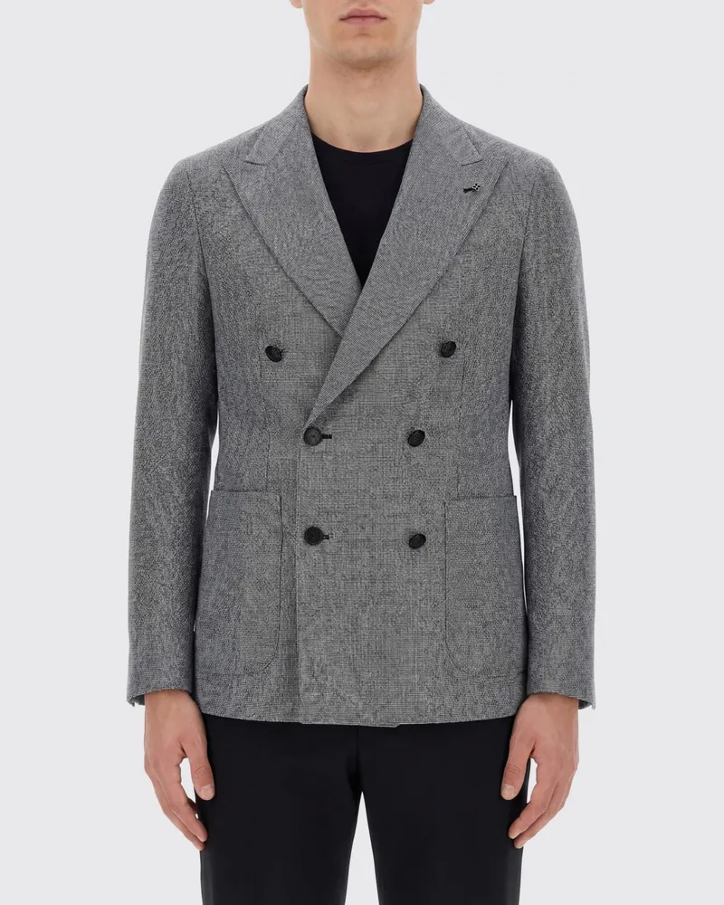 Tagliatore Zweireihiger Leinen-Baumwoll-Blazer Blau