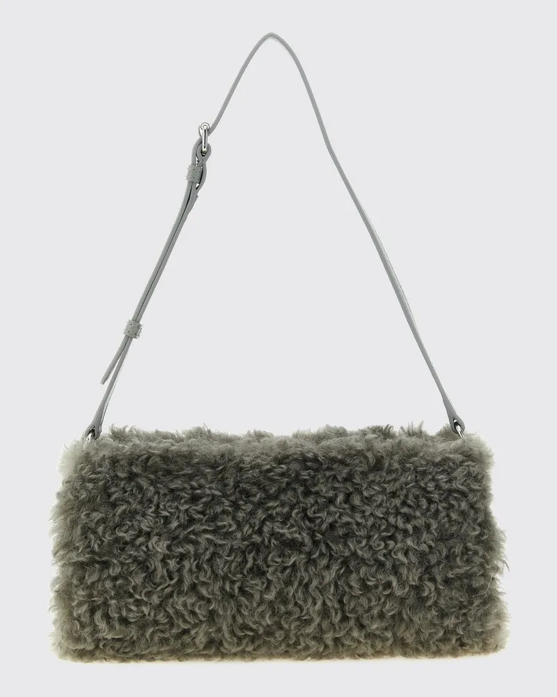 Stella McCartney Zylindrische Schultertasche von aus Shearling mit verstellbarem Henkel Grau