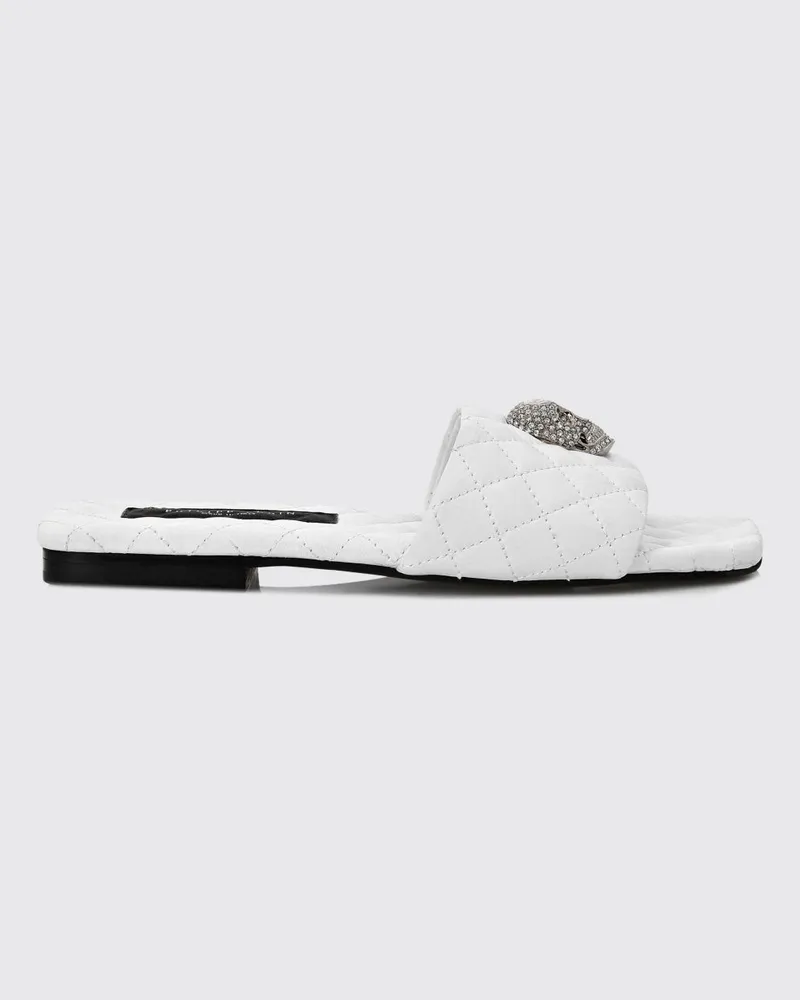 Philipp Plein Mules aus gestepptem Leder mit niedrigem Absatz und Skull-Detail Weiß