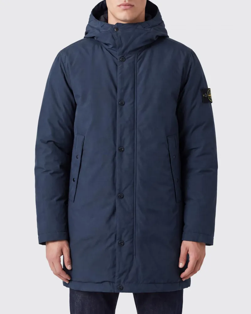 Stone Island Kurzer Parka aus recyceltem technischem Gewebe mit Kapuze und Logo Navy