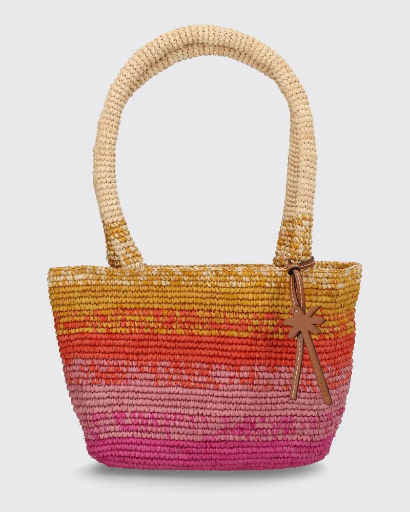 Manebí Panier Schultertasche aus Bast mit doppeltem Henkel und Charm Beige