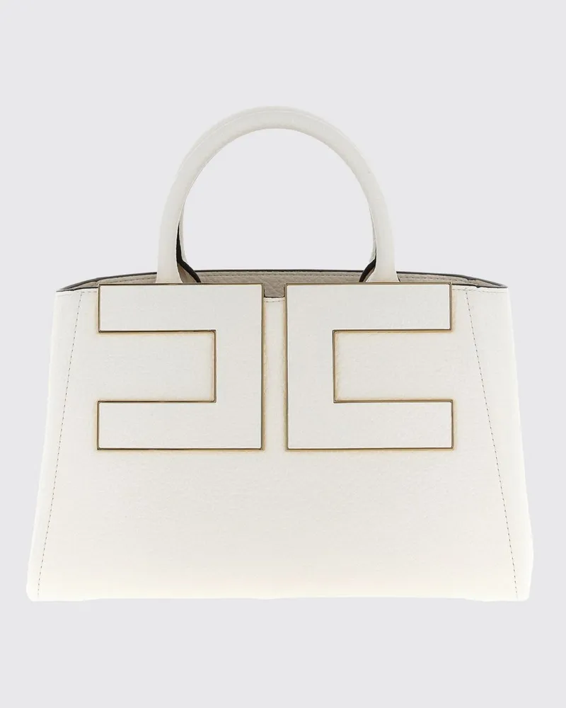 Elisabetta Franchi Ausgestellte Tote-Bag von mit Metall-Logo und Innentasche Weiß