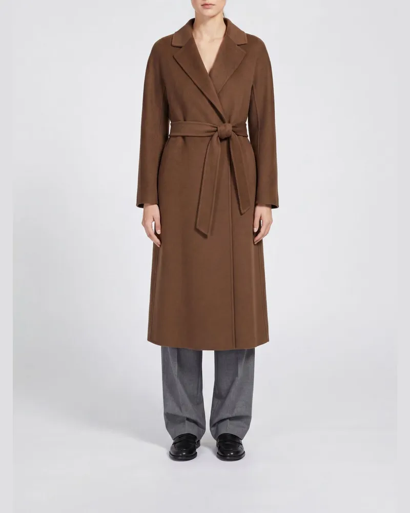 Max Mara Langer Robenmantel aus reiner Schurwolle mit passendem Gürtel Braun