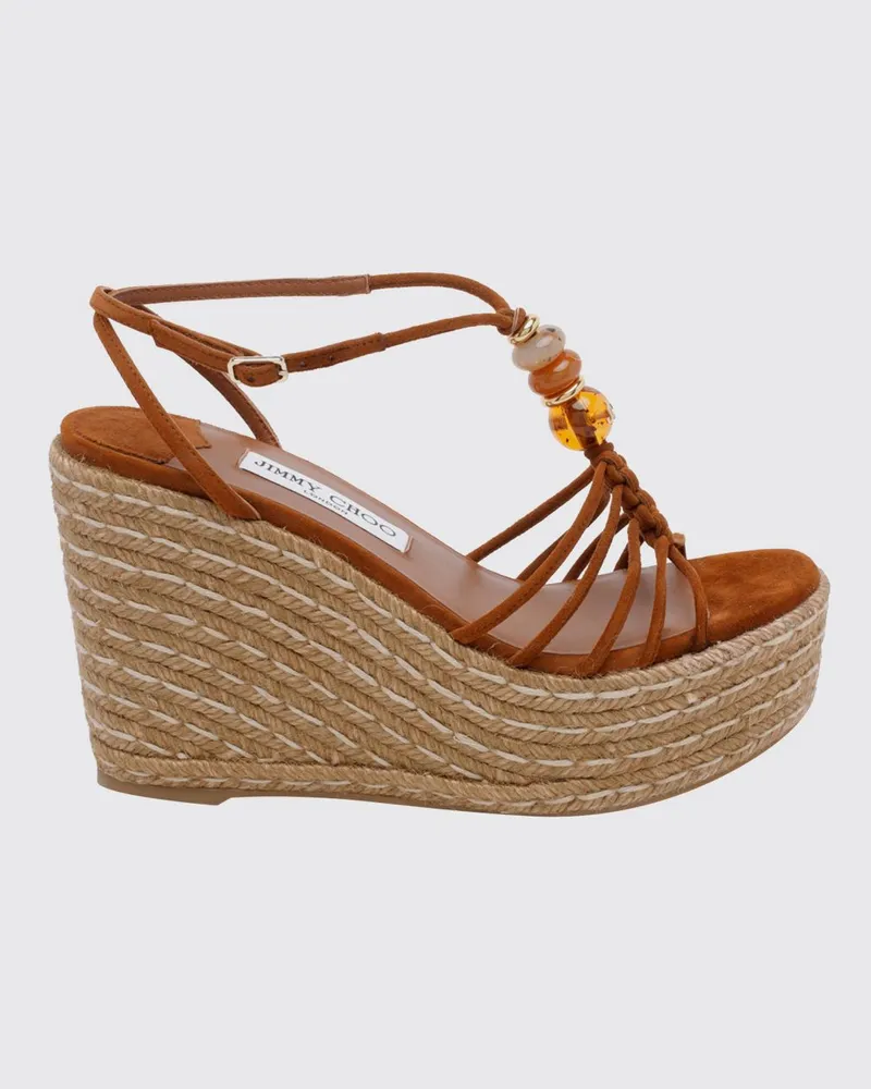 Jimmy Choo Lemi Keilsandalen aus Veloursleder mit Perlen Braun