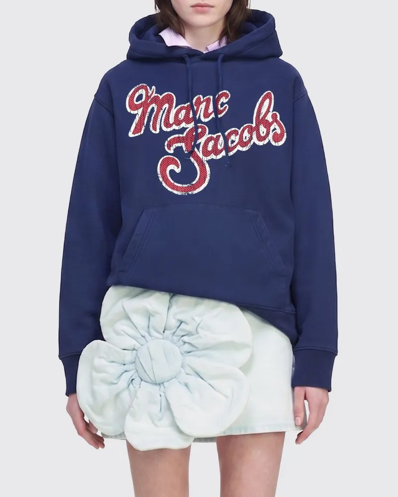 Marc Jacobs Relaxed-Fit-Kapuzenpullover aus Baumwolle mit Kordelzug und kontrastierendem Logo Blau