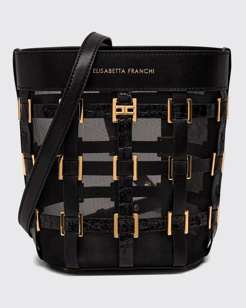 Elisabetta Franchi Mesh-Beuteltasche mit Stickerei und Innentasche Schwarz