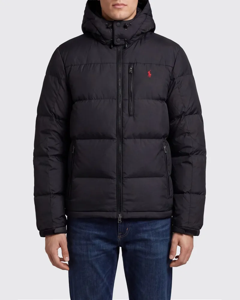Ralph Lauren Gorham Gesteppte Nylon-Daunenjacke mit Kapuze und Pony-Logo Schwarz
