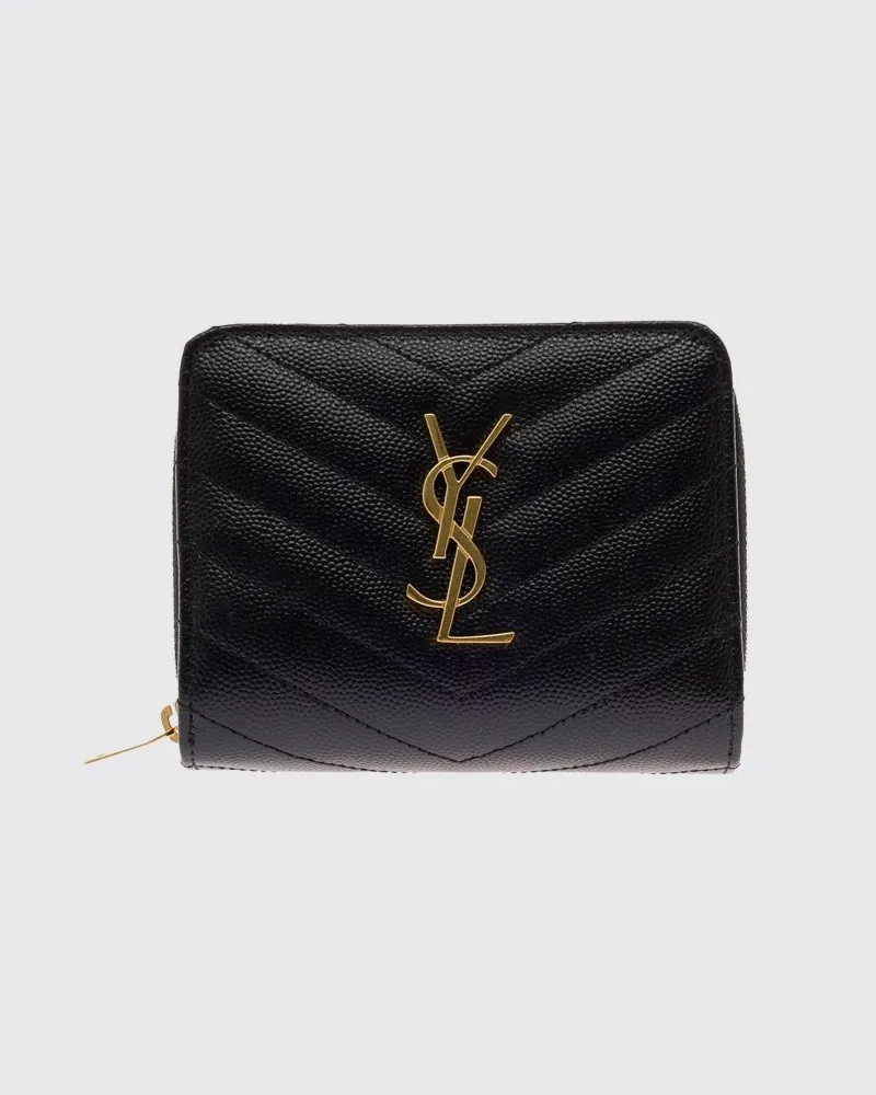 Saint Laurent Cassandre Bifold-Brieftasche von aus Grain de Poudre-Leder mit Reißverschluss Schwarz