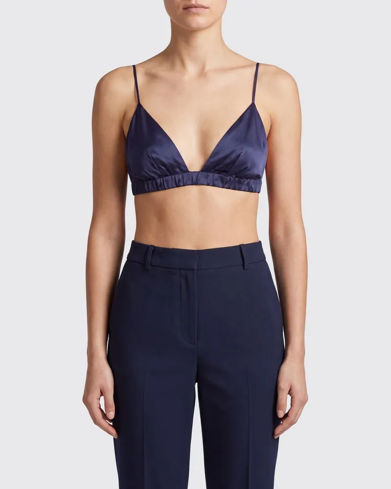 FRANKIE Shop Verkürztes Nina Satin-Bralette-Top mit V-Ausschnitt Blau