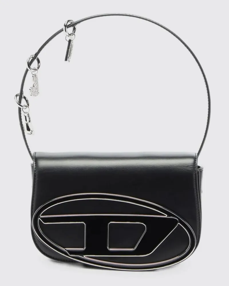 Diesel 1DR Mini-Tasche aus Glattleder mit Oval D-Logo und abnehmbarem Anhänger Schwarz