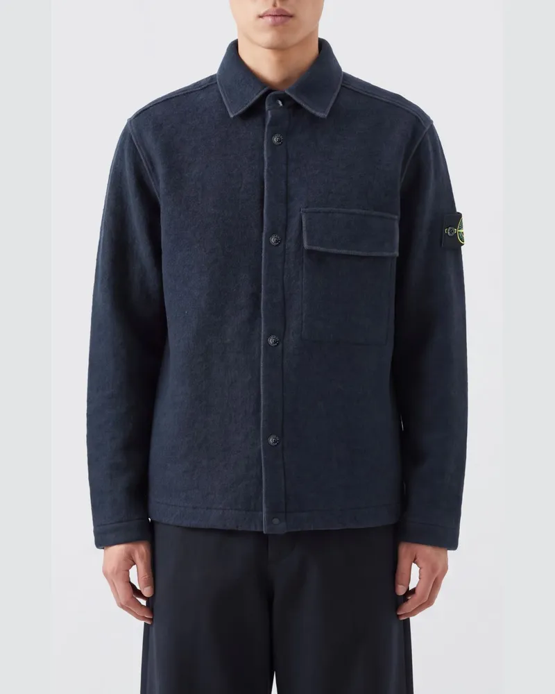 Stone Island Hemdjacke aus Wollmischung von mit aufgesetzten Taschen und überschnittenen Schultern Navy