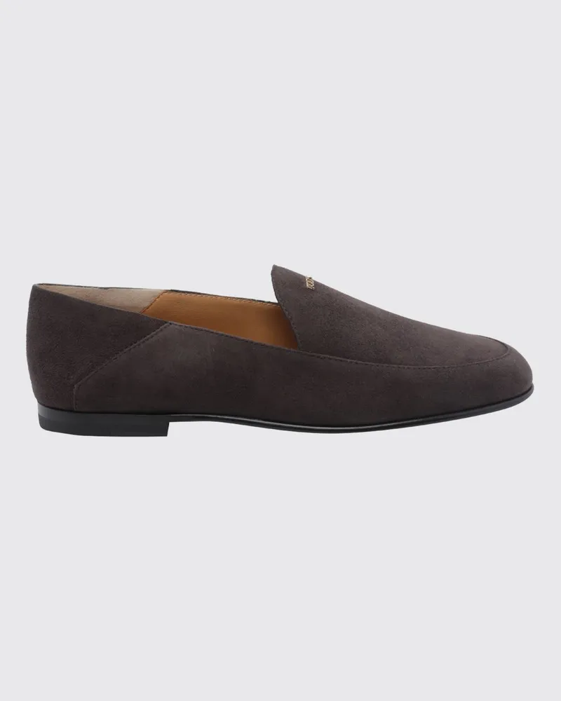 TOD'S Loafer aus Kalbsveloursleder mit Metalllogo und niedrigem Absatz Braun