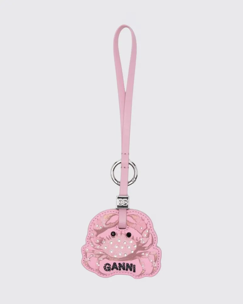 Ganni Crab Schlüsselanhänger von aus recyceltem Leder mit Kristallen und Logo Pink