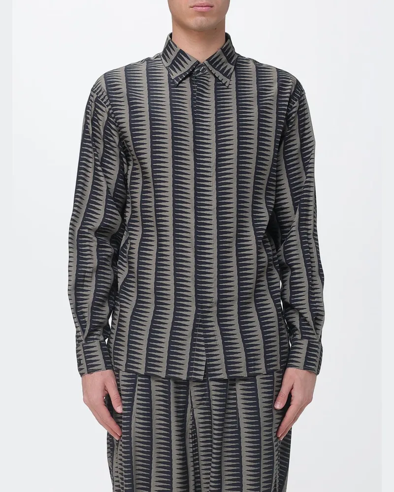 Emporio Armani Bedrucktes Lyocell-Mischgewebe Freizeit-Hemd Blau