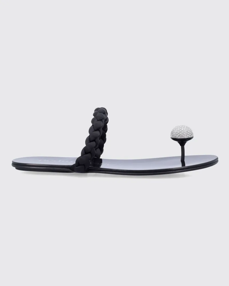 Pedro Garcia Pipa Zehentrenner-Sandalen aus gewebtem Satin mit Swarovski-Kristallen Schwarz