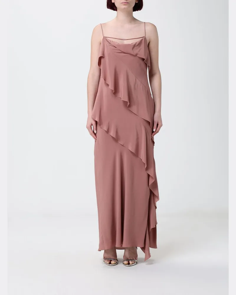 Patrizia Pepe Langes Viskosekleid mit Rüschen Pink