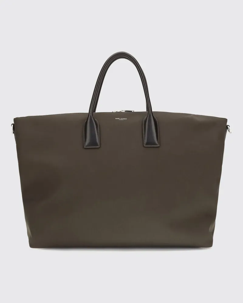 Saint Laurent Große Bowlingtasche aus Baumwoll-Canvas mit Ledergriffen Grün