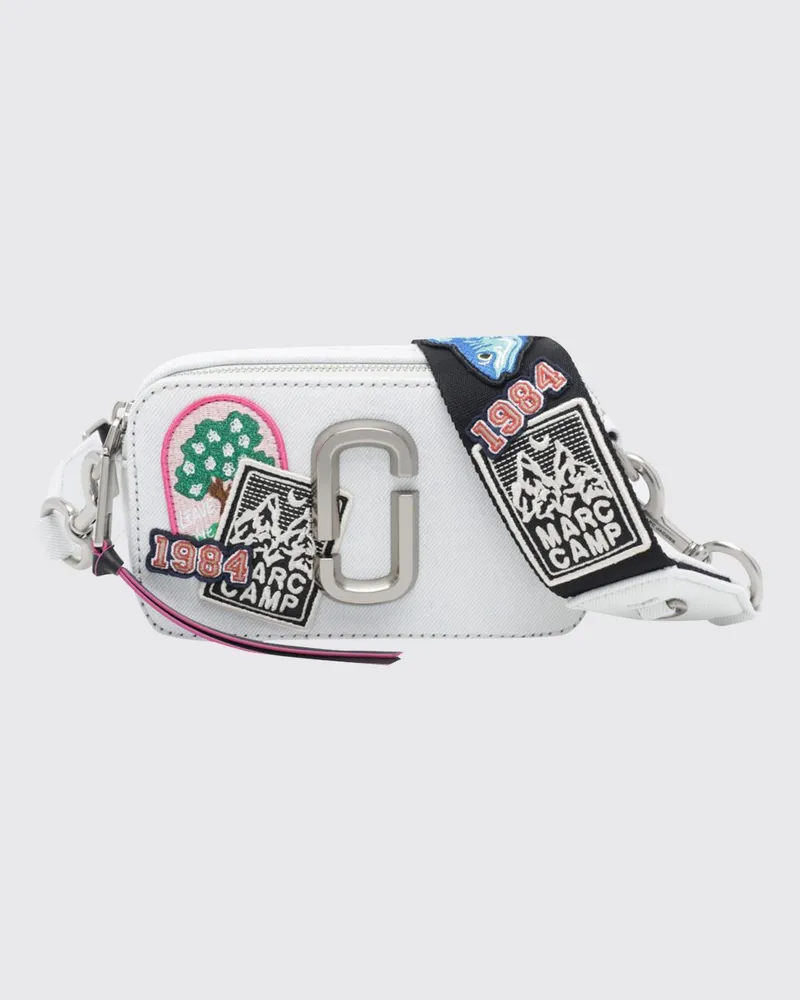 Marc Jacobs The Snapshot Umhängetasche aus Denim mit Patches und Double J Logo Grau