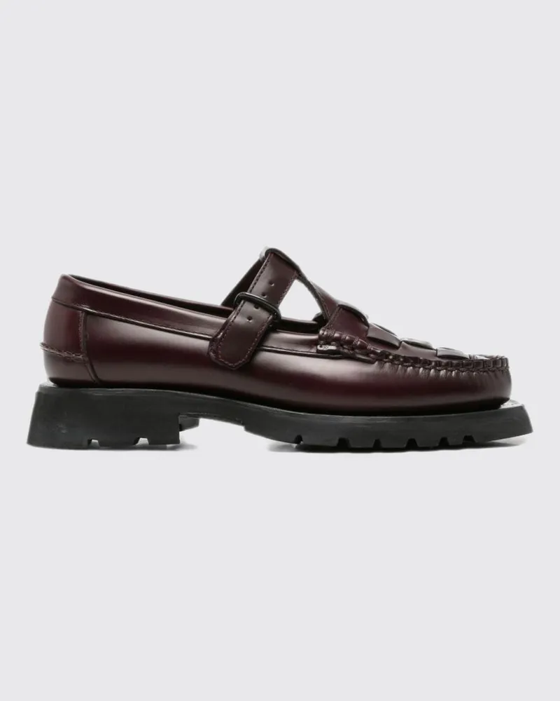 HEREU Soller Sport Loafer aus gebürstetem Leder mit Riemen und niedrigem Absatz Burgunderrot