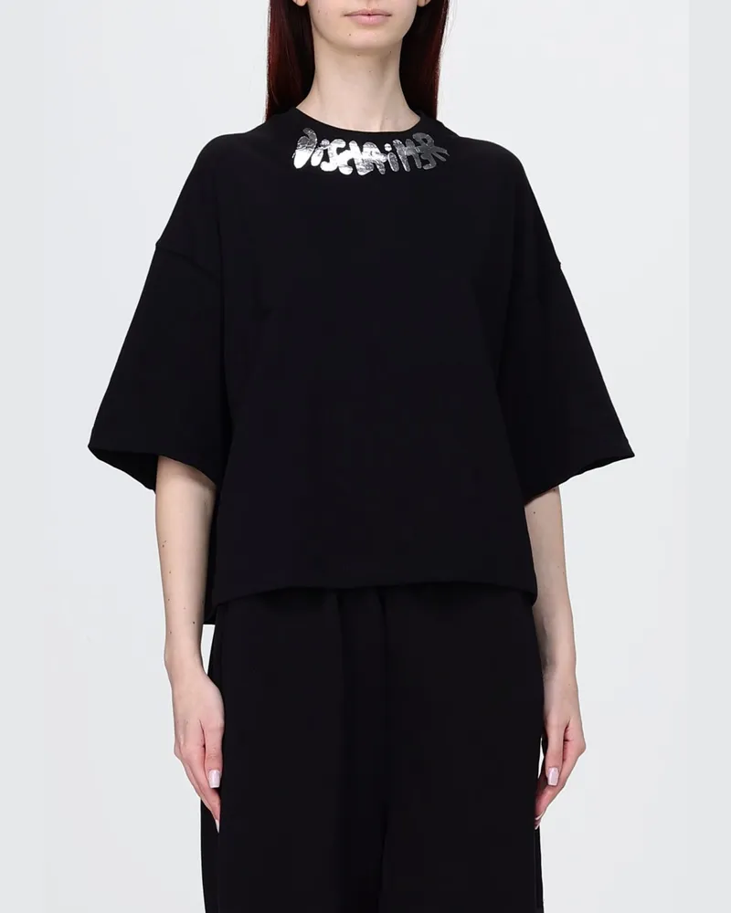DISCLAIMER Cropped-T-Shirt von aus Baumwolle mit Logo-Print und Rundhalsausschnitt Schwarz