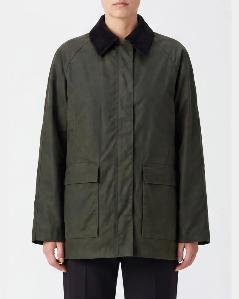 Totême Kurze Country-Jacke aus Bio-Baumwolle mit Samtkragen Grün