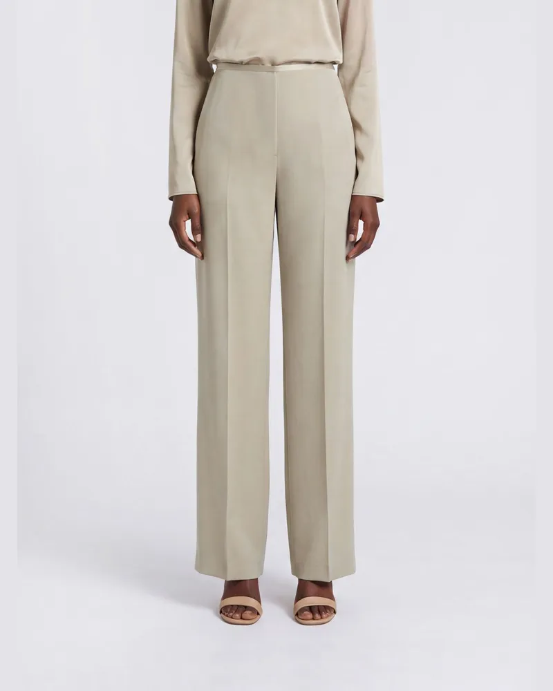 forte_forte Palazzo-Hose von mit hohem Bund und weitem Bein aus Crêpe Beige