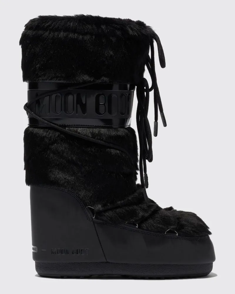 Moon Boot Gepolsterte Icon Schneestiefel aus Kunstpelz mit Kreuzschnürung Schwarz