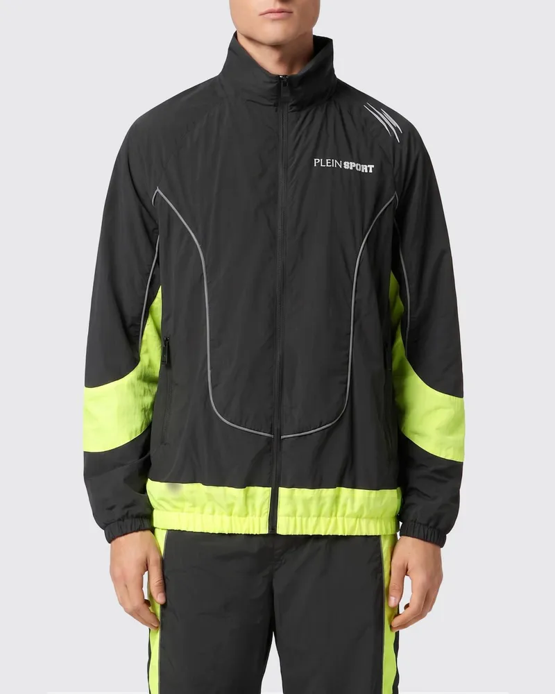 Philipp Plein Zweifarbige Nylon-Bomber-Windjacke mit abstraktem Druck Schwarz