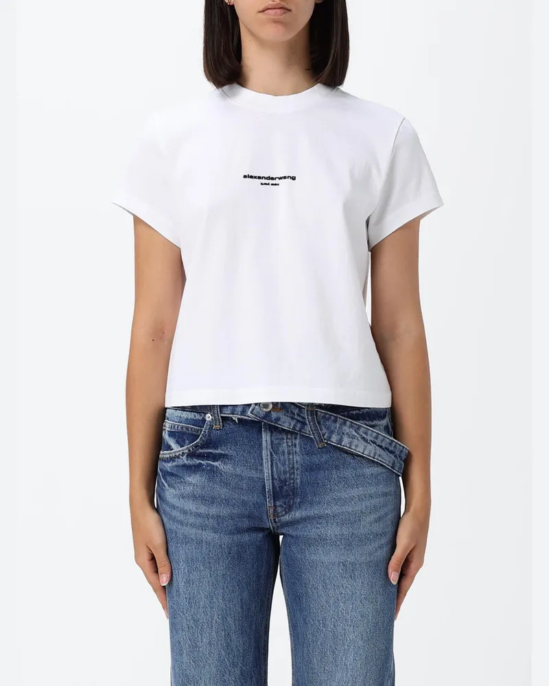 Alexander Wang Baumwoll-T-Shirt mit Rundhalsausschnitt und Kontrastlogo Weiß