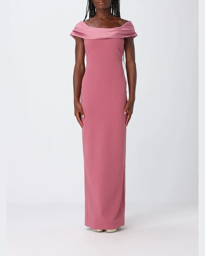 Solace London Langes Abendkleid Adele aus Satin mit Carmen-Ausschnitt und Drapierung Pink