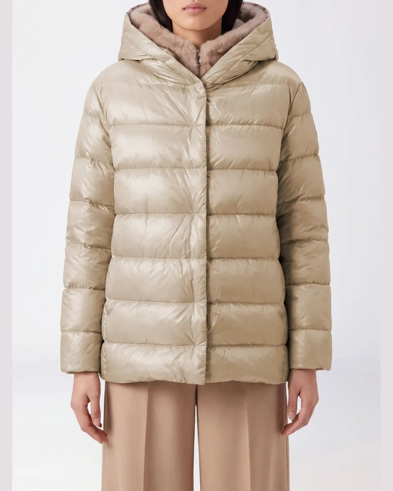 Herno Wasserabweisende Daunenjacke aus Nylon mit Shearling-Kapuze Weiß