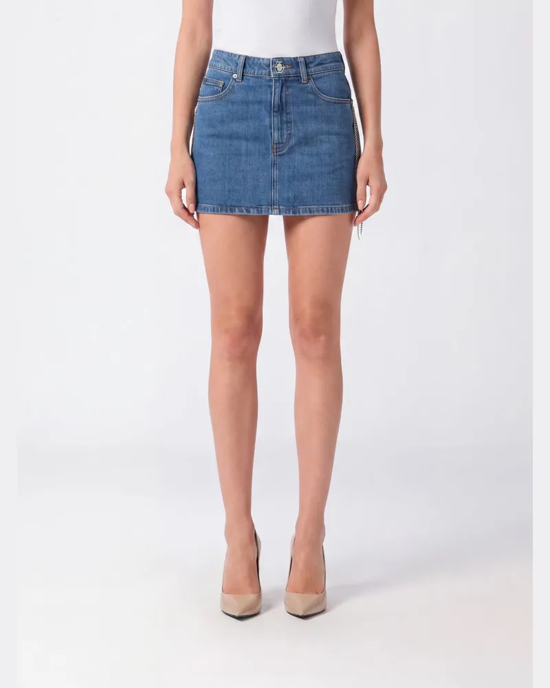 Philipp Plein Baumwoll-Denim Bleistift-Minirock mit Strass und Hexagon-Logo Denim