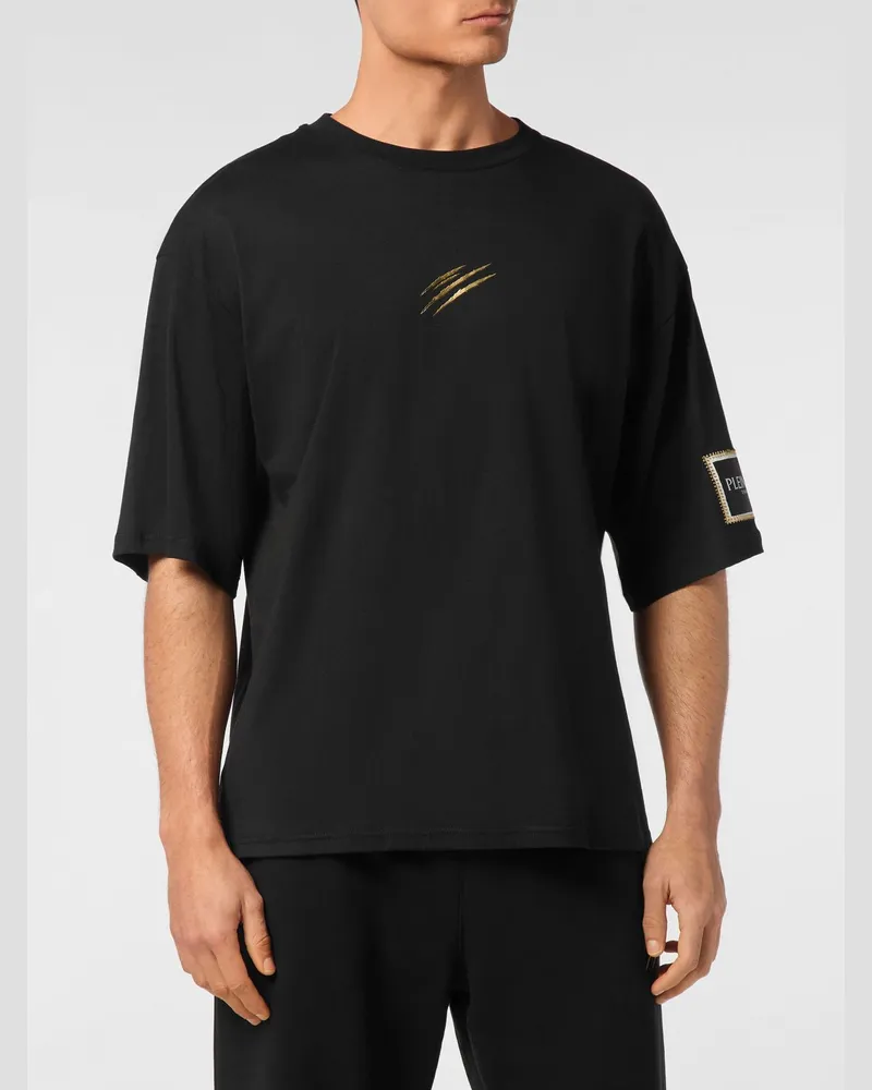 Philipp Plein Jersey-T-Shirt mit laminiertem Logo-Print hinten Schwarz
