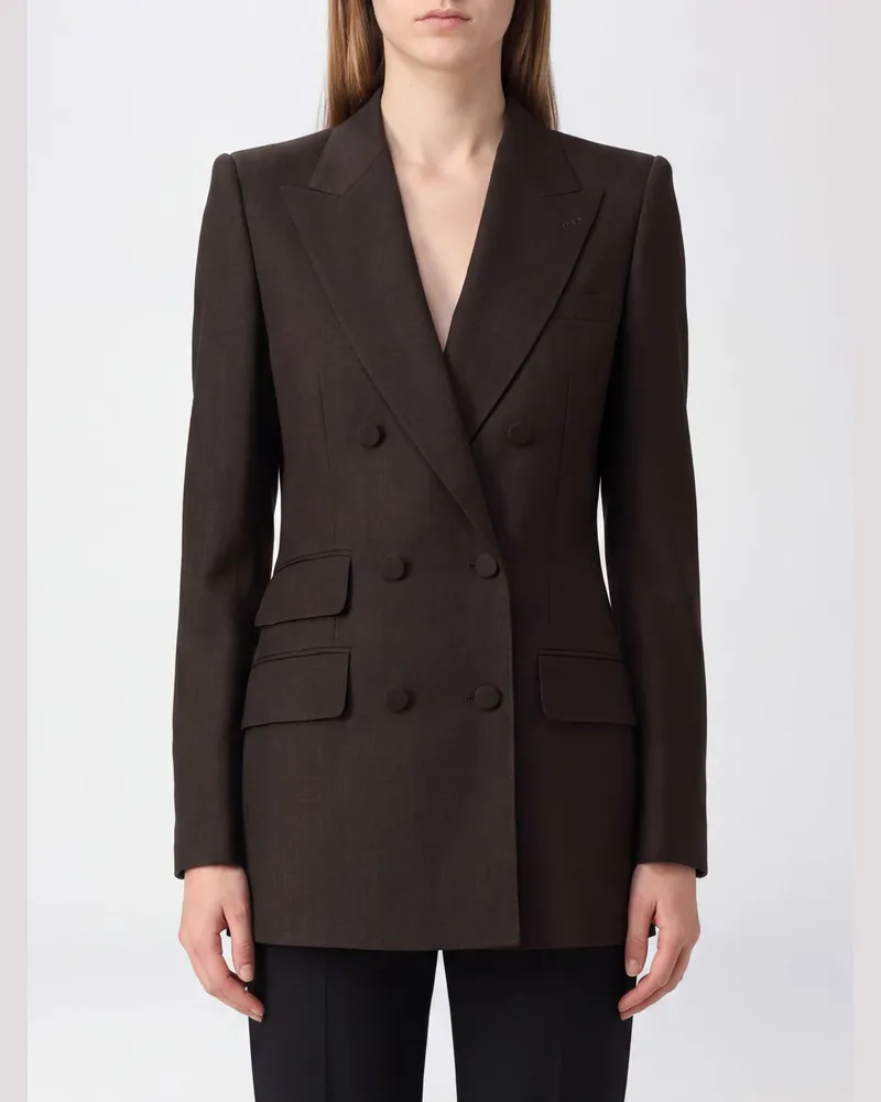 Tom Ford Zweireihiger Blazer aus reiner Wolle mit fallendem Revers und Schulterpolstern Braun