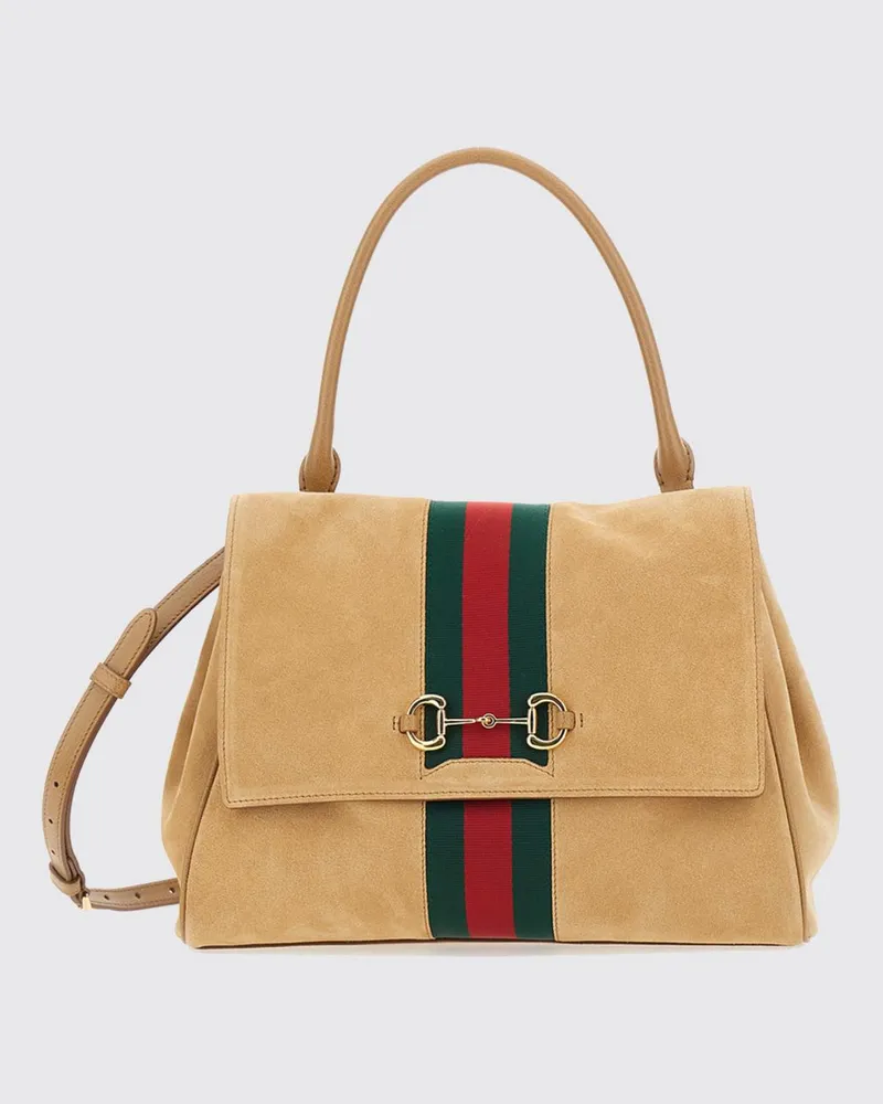 Gucci Paparazzo Schultertasche aus Veloursleder mit Horsebit-Detail und Web-Streifen Beige