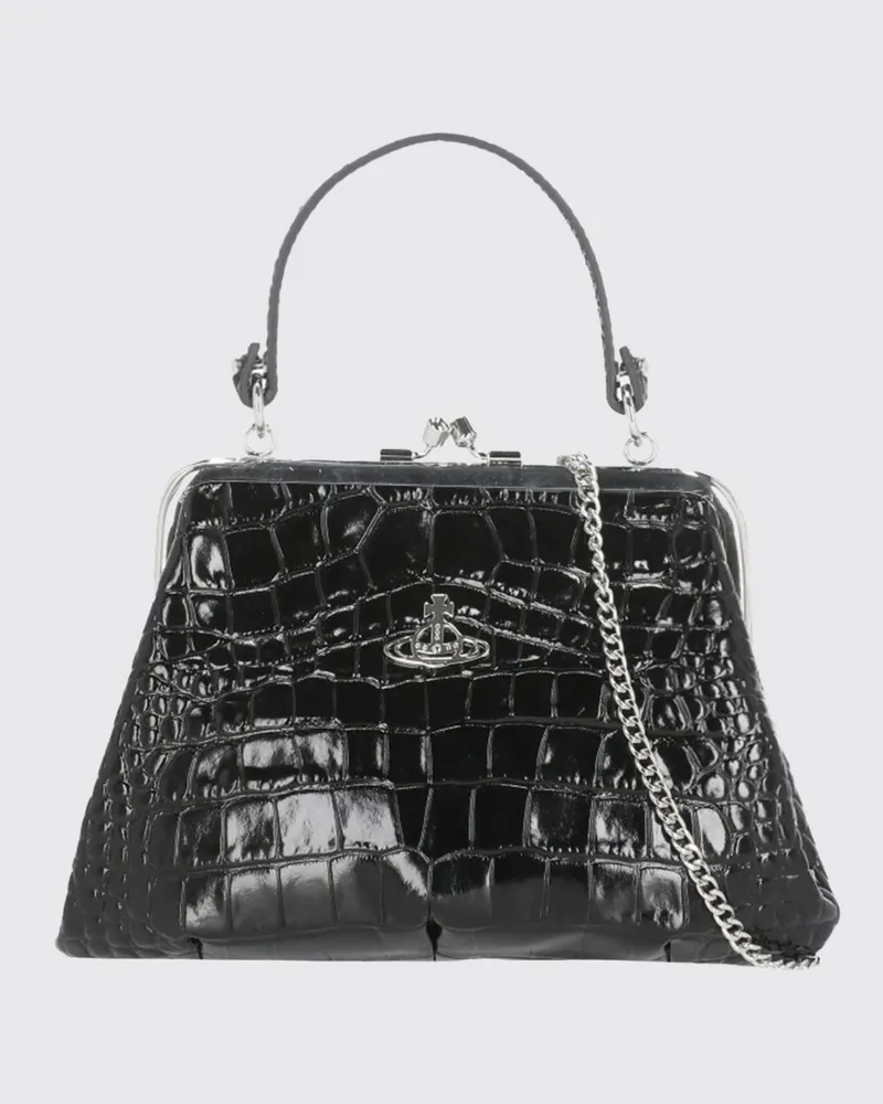 Vivienne Westwood Granny Frame Purse Handtasche aus Leder in Kroko-Optik Schwarz