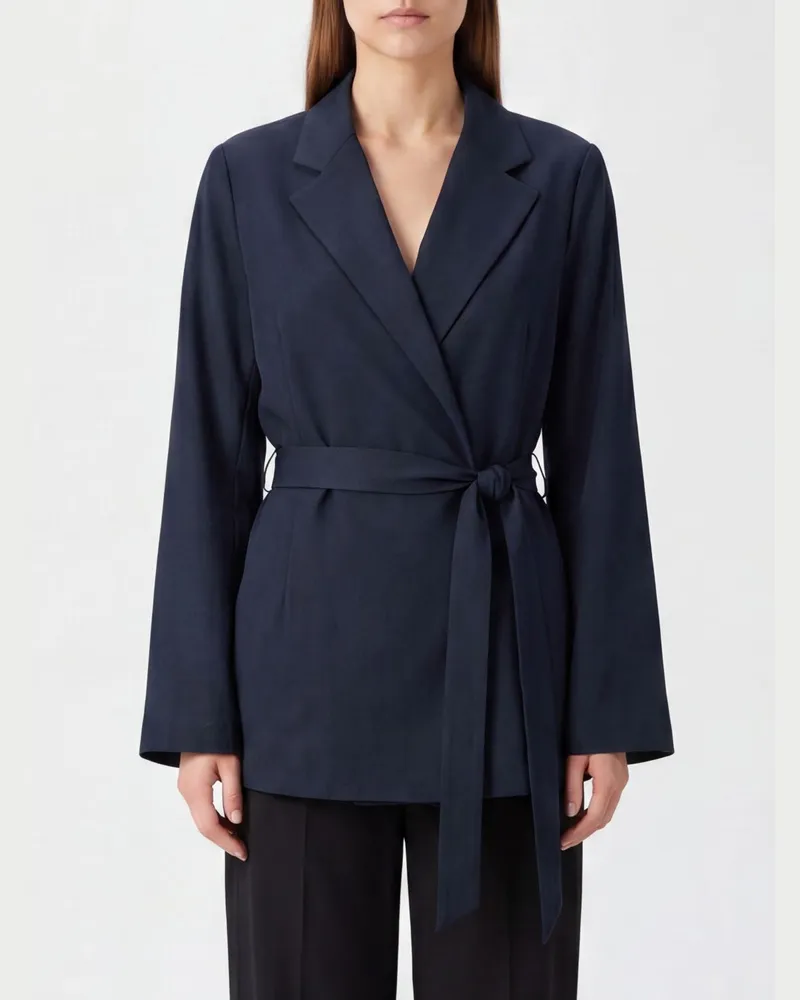 P.A.R.O.S.H. Kurzer Blazer P.A.R.O H. im Robenstil mit Bindegürtel und Revers Blau