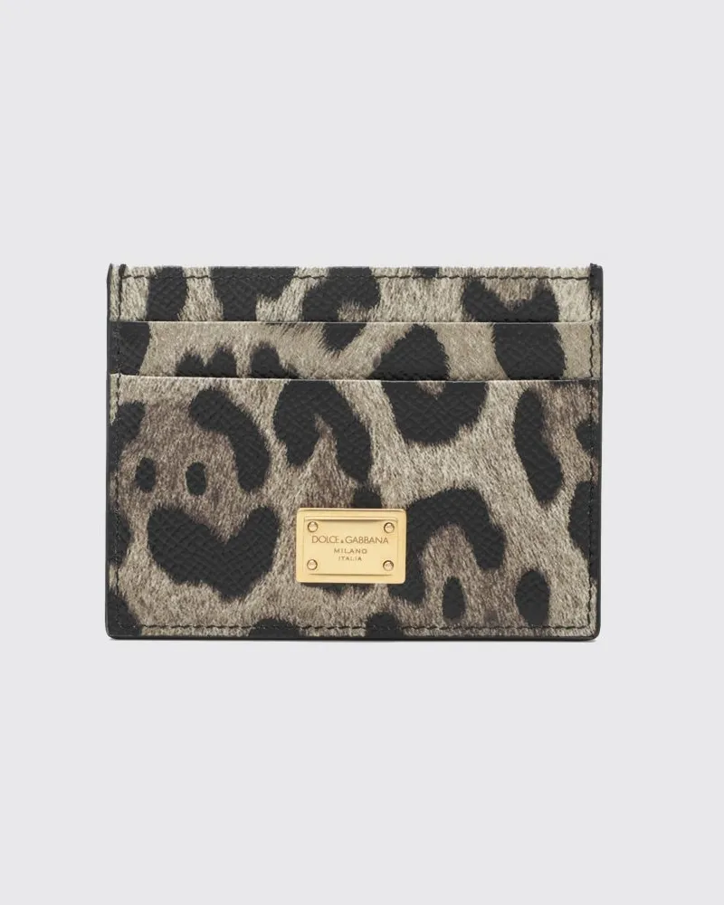 Dolce & Gabbana DOLCE  GABBANA Kartenetui Dolce & Gabbana aus Leder mit Animal-Print und Metall-Logo Braun