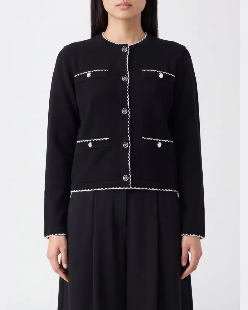 Tory Burch Slim-Fit-Cardigan aus Wolle mit Rundhalsausschnitt und aufgesetzten Taschen Schwarz