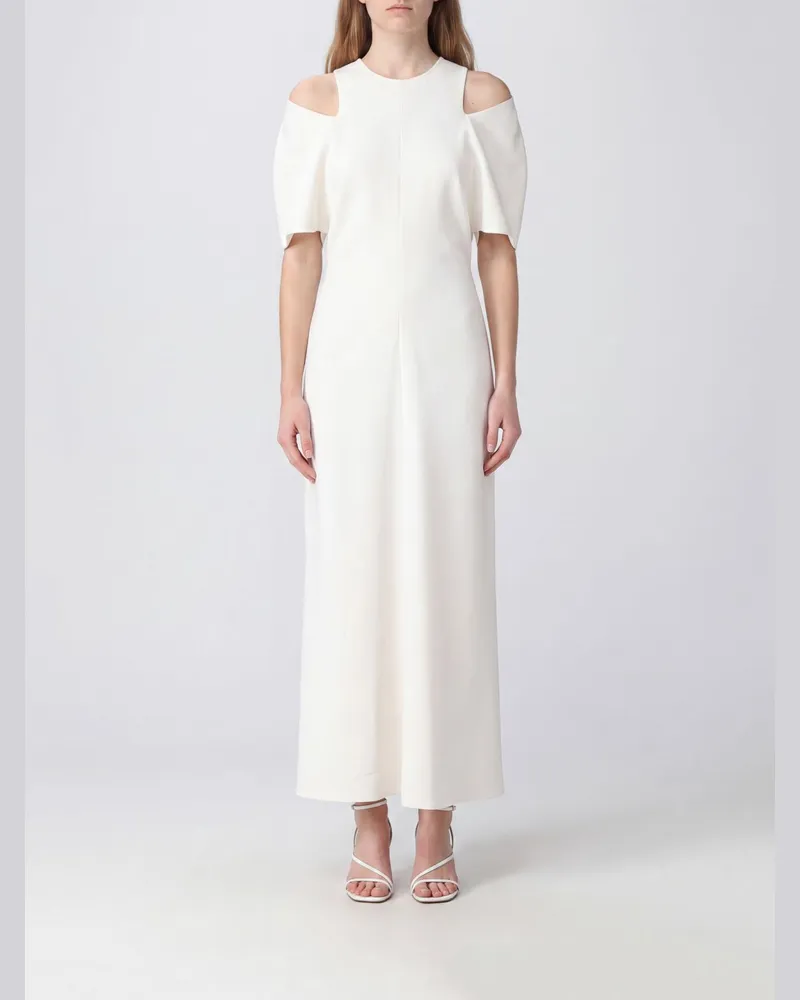Federica Tosi Kurzärmeliges Midikleid aus Wollmischung mit Cut-Out-Schultern Beige