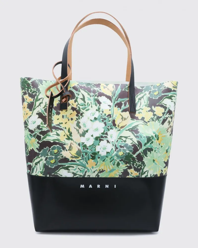 Marni Mini-Tragetasche aus Kunstleder mit Blumenmuster und Anhänger Grün