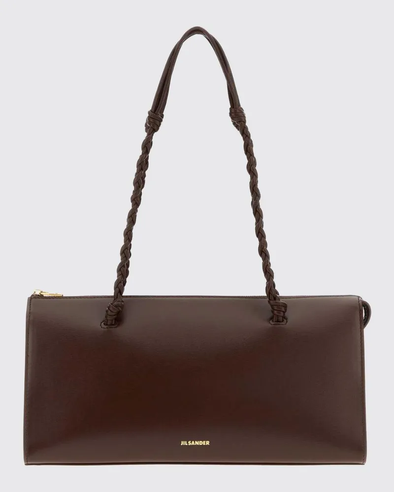 Jil Sander Große Tangle Schultertasche aus Kalbsleder mit geflochtenem Griff Braun