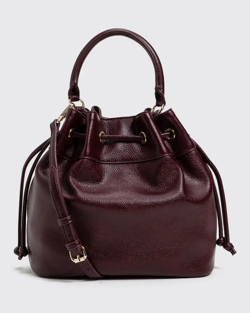 Twin-Set Bucket-Bag aus genarbtem Kunstleder mit Kordelzug Burgunderrot