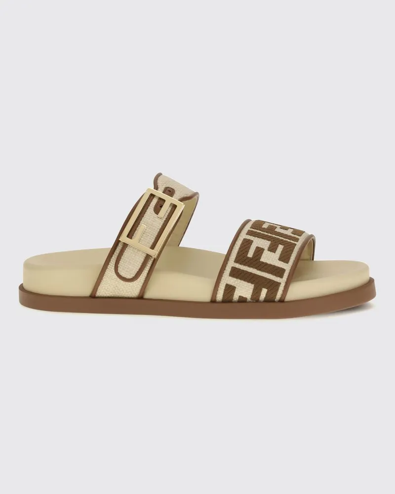 Fendi Feel flache Sandalen aus Raffia mit FF-Monogramm-Motiv und Riemen von Braun