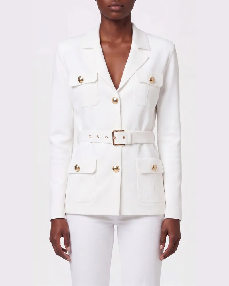 Elisabetta Franchi Blazer aus Viskosemischung mit Gürtel Ivory