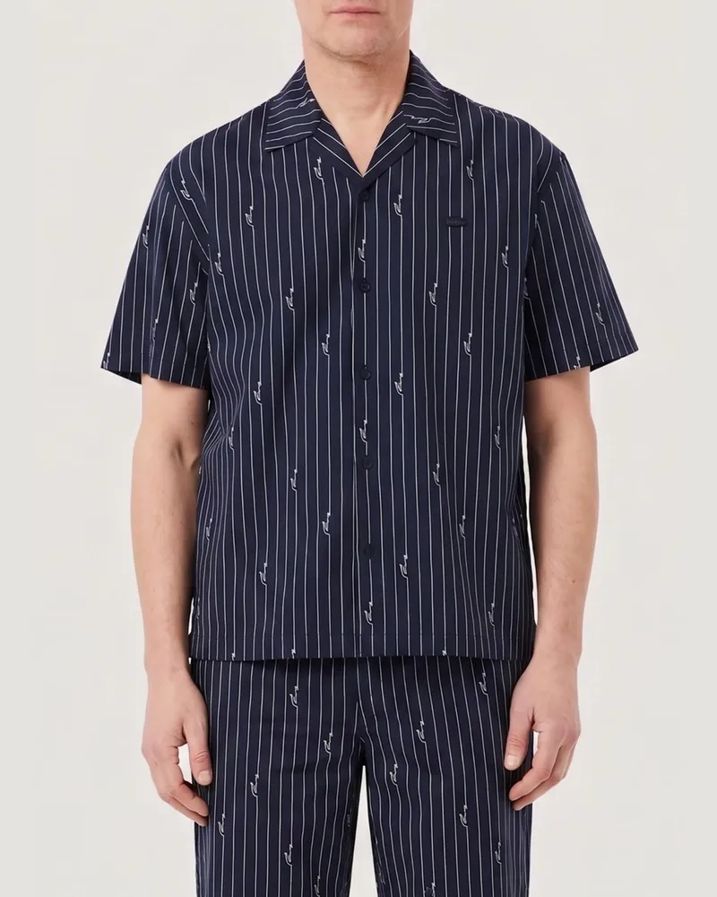 Lacoste Gestreiftes Baumwoll-Freizeit-Hemd Blau