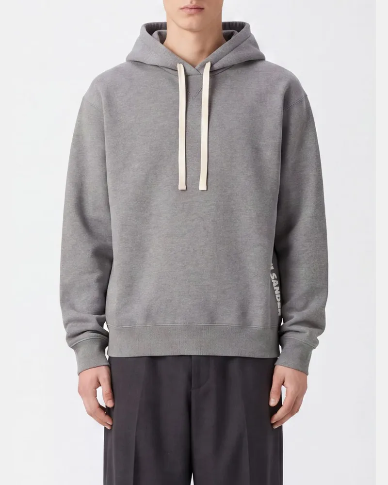 Jil Sander Kapuzen-Sweatshirt aus Baumwolle mit Kordelzug und Kontrast-Logo Grau