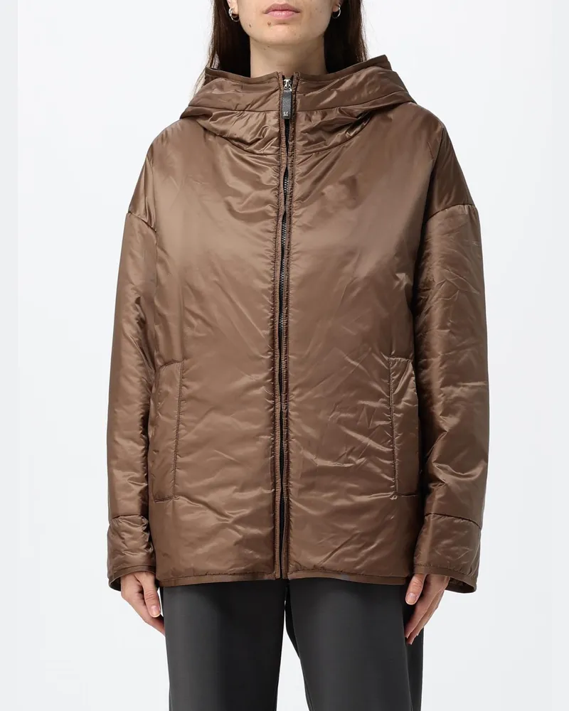 Max Mara wasserdichte, kurze Daunenjacke mit Kapuze und Reißverschluss Gold
