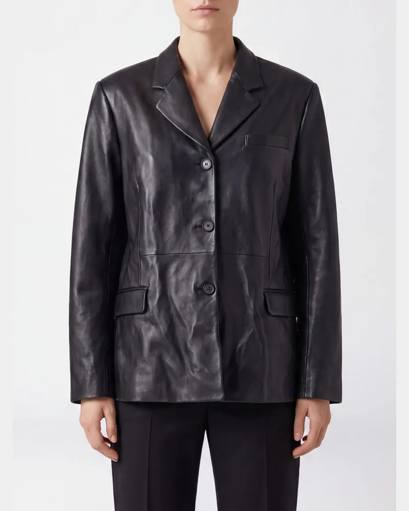Magda Butrym Einreihiger Blazer aus Schafsleder mit Pattentaschen Schwarz